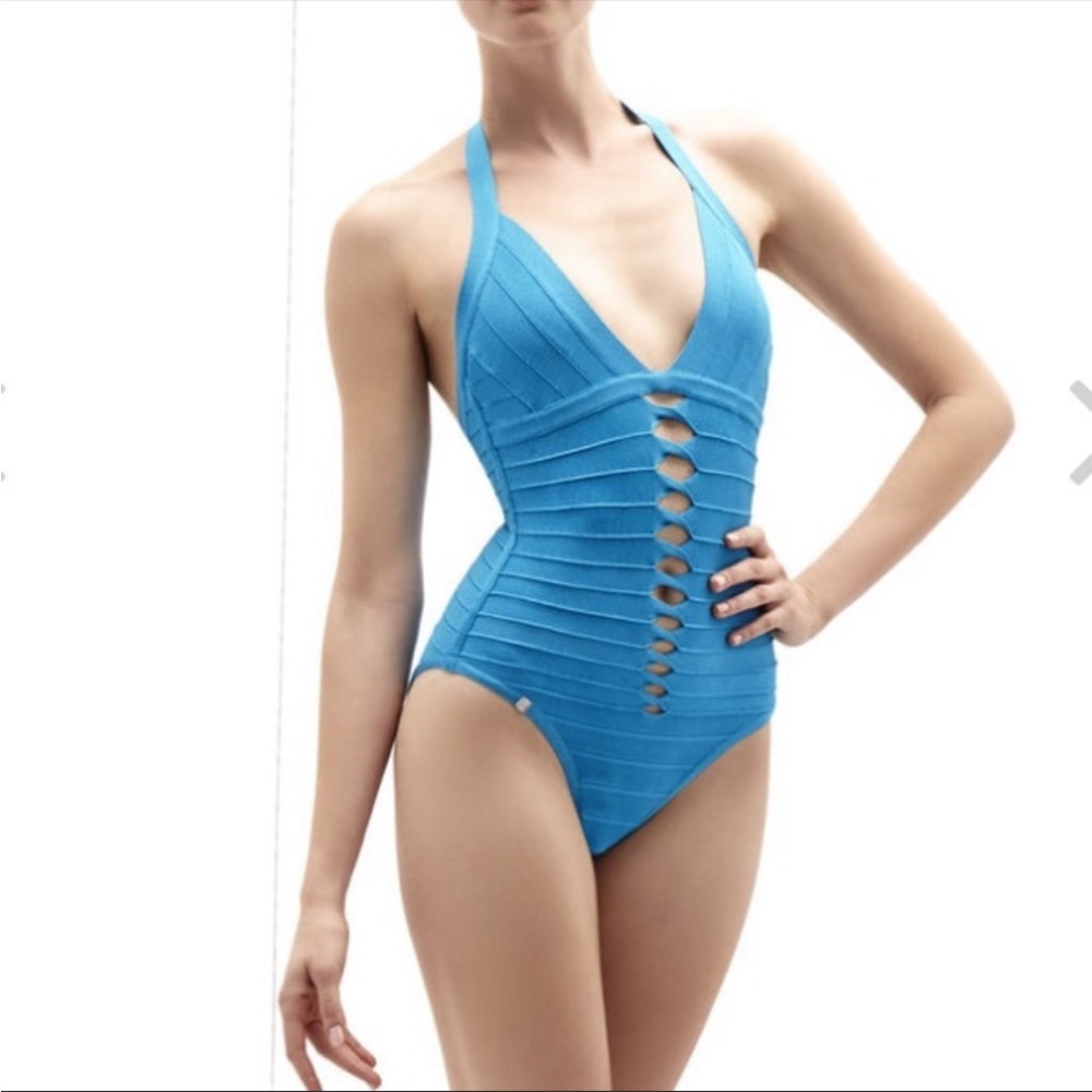 Hervé Leger Michelli Twist Detail Bandage Blue One Piece Swimsuit 🩱❤️ HL - Picture 4 of 12